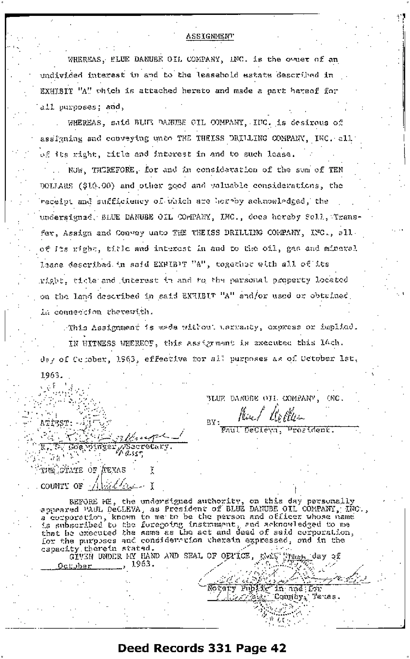 Blue Danube Oil Co - Recorded Dr Vol: 331 Pg: 42; Assignment (Doc #DOCC1964-83-331825)